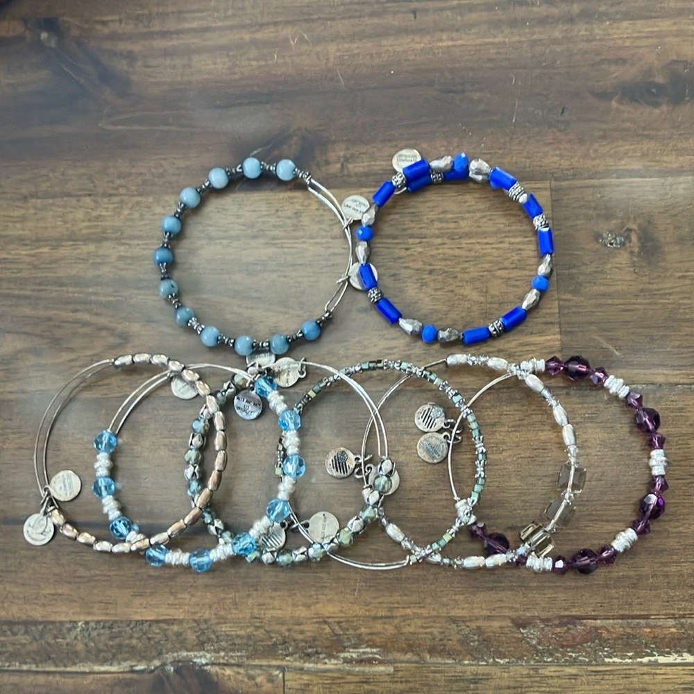 Alex and Ani Blue and Purple Beaded Bracelet Set